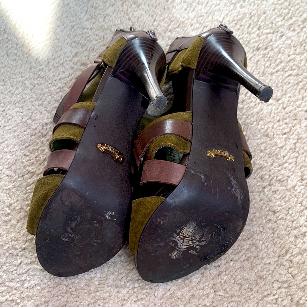 Size 6.5 Fergie safe and brown caged heels - Picture 2 of 5